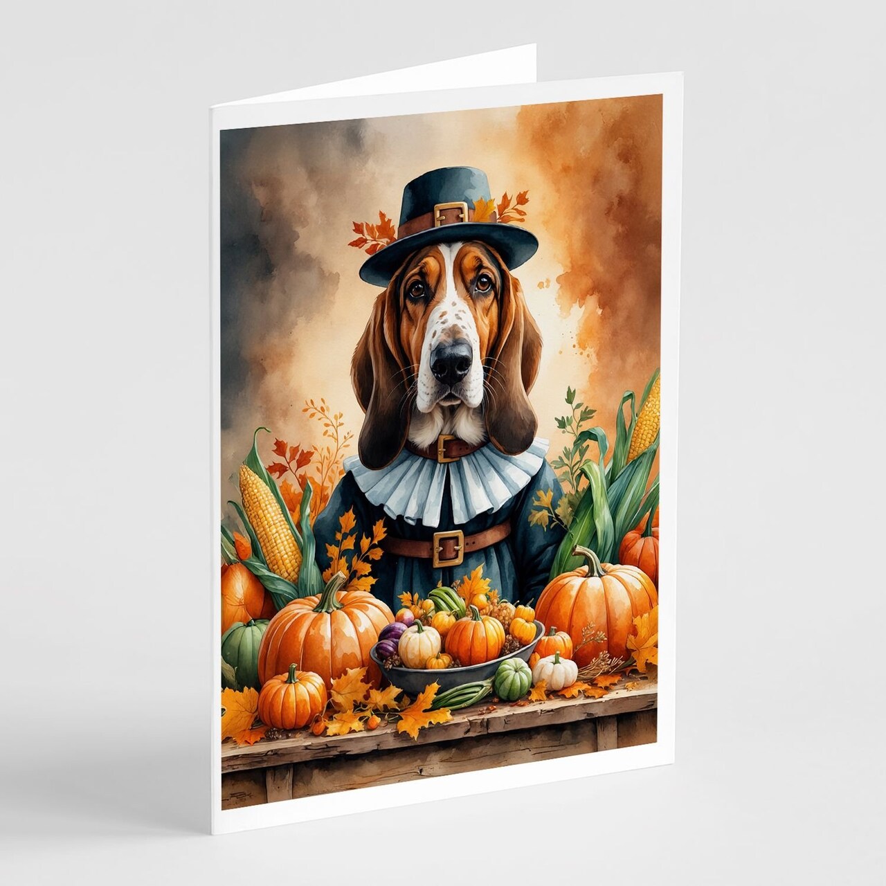 Edge Collections - 5" x 7" - Multicolor - Basset Hound Thanksgiving Greeting Cards - 8 Pieces